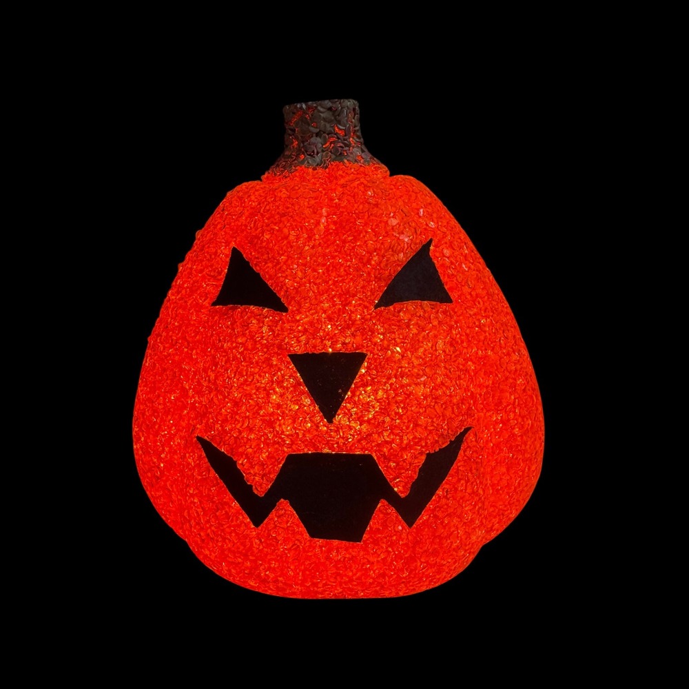 Seasons Halloween Light Up Jack O Lantern Pumpkin 7.5" Orange Popcorn Beads